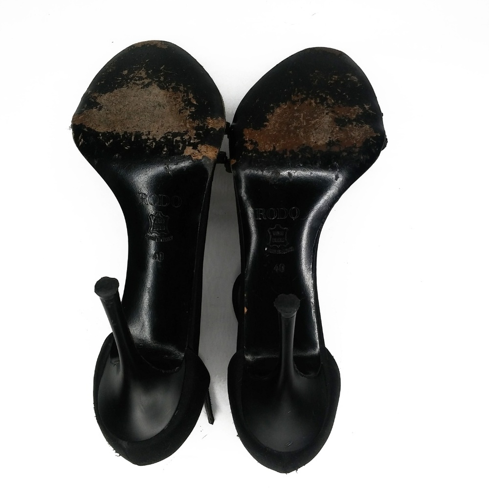 Rodo Black Jeweled Strappy Satin Heels Size 10 - Picture 5 of 7